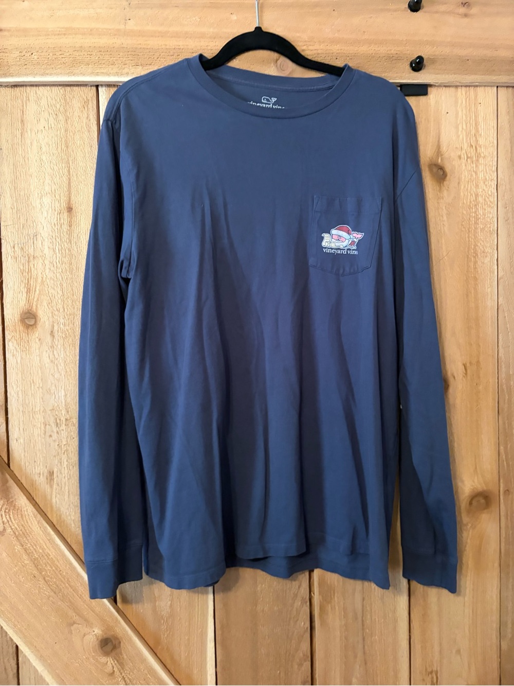 Vineyard Vines Navy Long-Sleeve Santa whale Pocket Tee